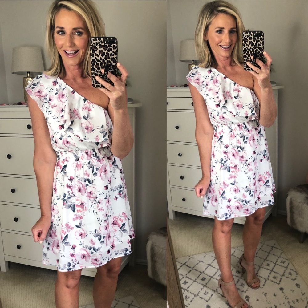 One shoulder floral dress